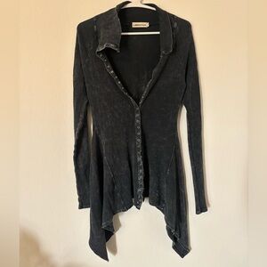 Liberation Black Micro-waffle Long Sleeve Asymmetrical Cardigan
